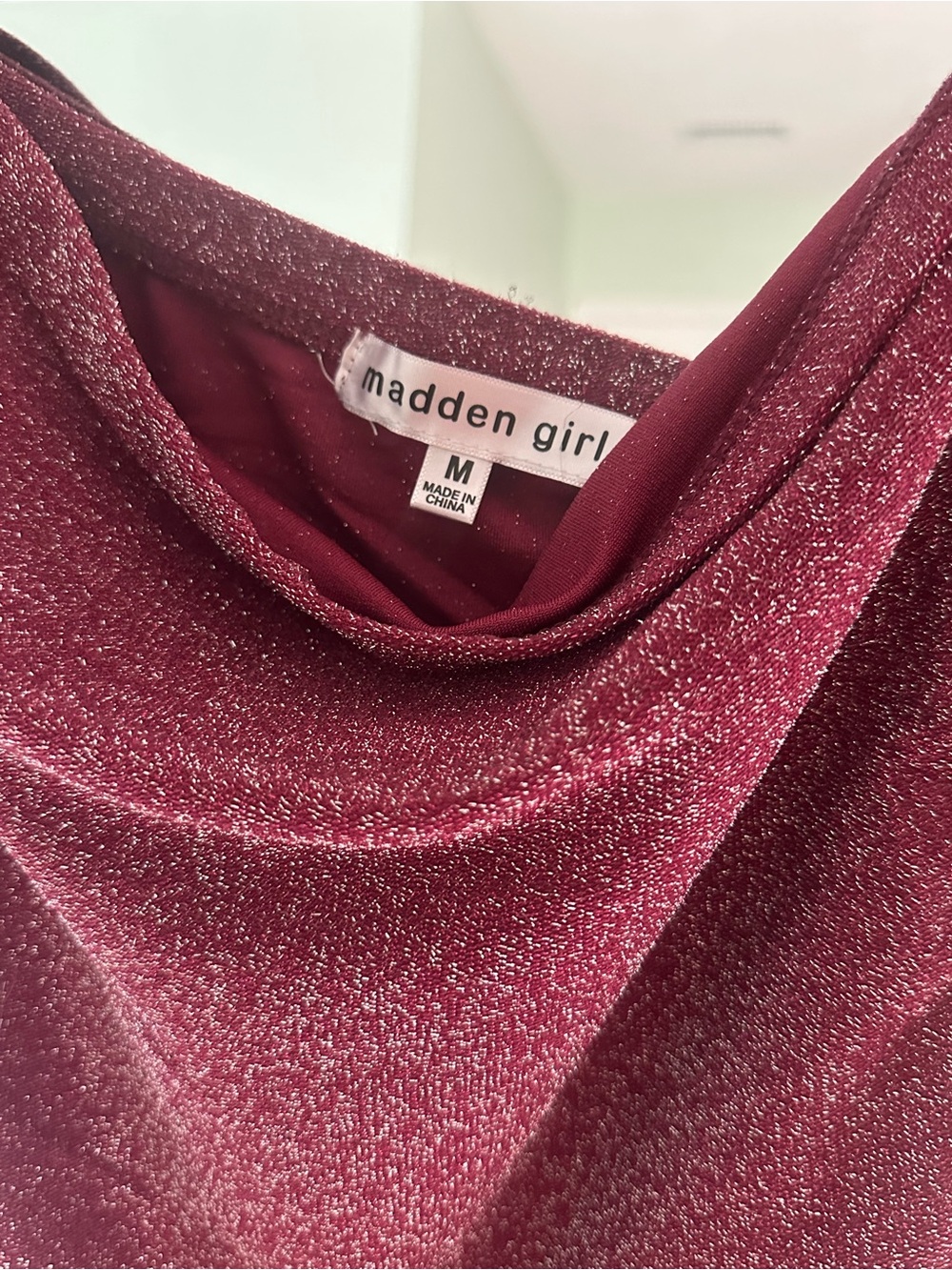 Madden Girl Metallic Wine Red Top